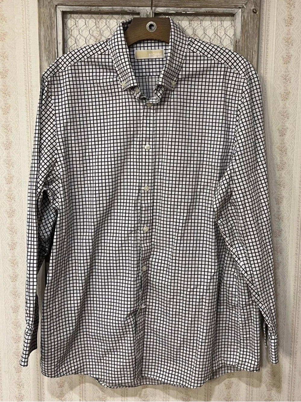 Men's Black and White Check Button-Down Shirt